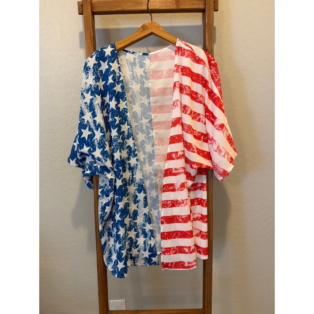 American Flag Patriotic Kimono cardigan Cover Up Medium - Picture 2 of 6